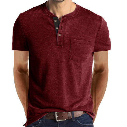 Men's Casual Short Sleeve Henley T-Shirt with Pocket