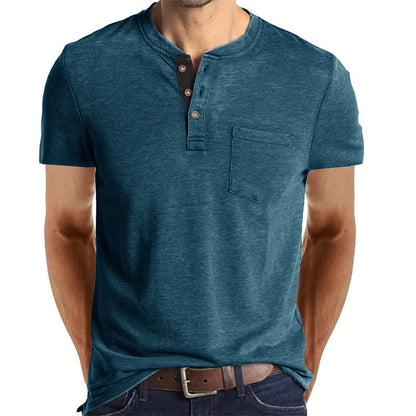 Men's Casual Short Sleeve Henley T-Shirt with Pocket