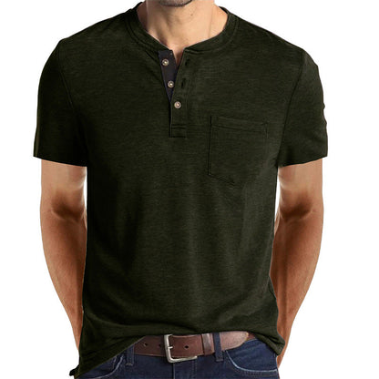 Men's Casual Short Sleeve Henley T-Shirt with Pocket