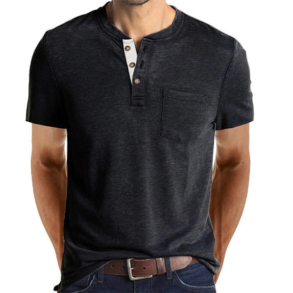 Men's Casual Short Sleeve Henley T-Shirt with Pocket