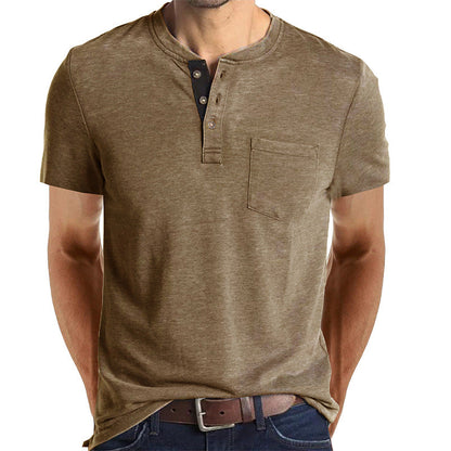 Men's Casual Short Sleeve Henley T-Shirt with Pocket